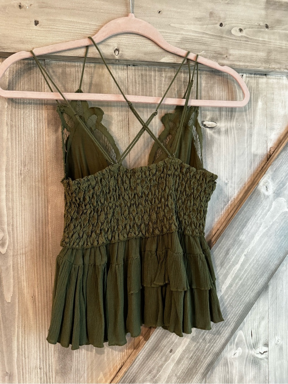 Free People Olive Green Lace-Trim Crisscross Cami - Picture 2 of 3